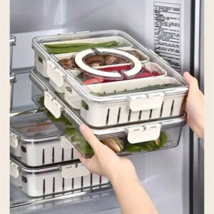 Air Tight Storage Container, Fresh-keeping Box with Lid And Handle, 4 Compartments Snack Box, Snack Fruit Tray, Veggie Tray, Portable Platter for Nuts Snack Party Entertaining Picnic