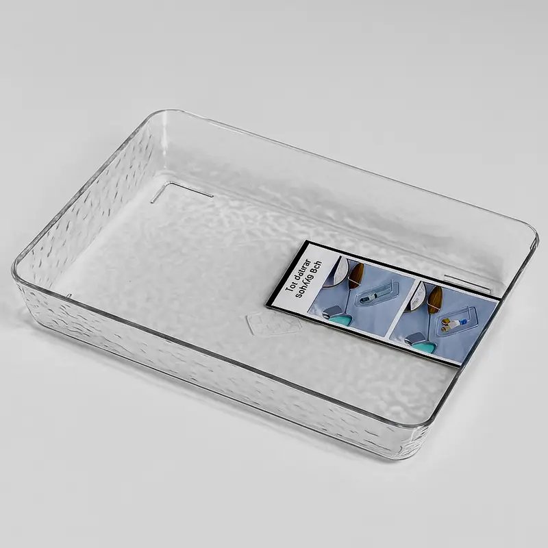 Textured Clear Plastic Drawer Organizer Tray | Multi-Purpose Storage Box for Kitchen, Bathroom, Office (27x18x4cm - Image 3