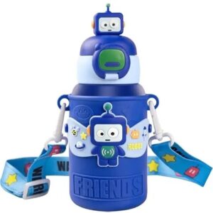 Robot-Themed Kids Water Bottle | 3D Cartoon Sipper Bottle with Straw & Strap – Leak-Proof BPA-Free