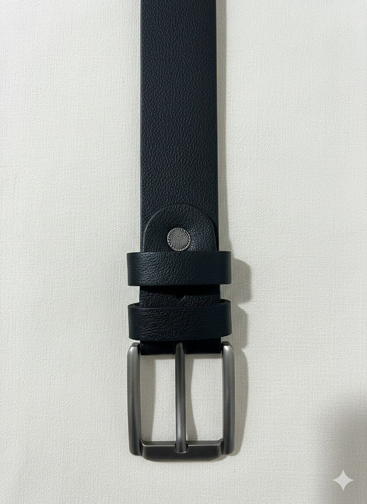 Durable 100% Genuine black Leather Belt with Classic Heavy-Duty Buckle - Image 4