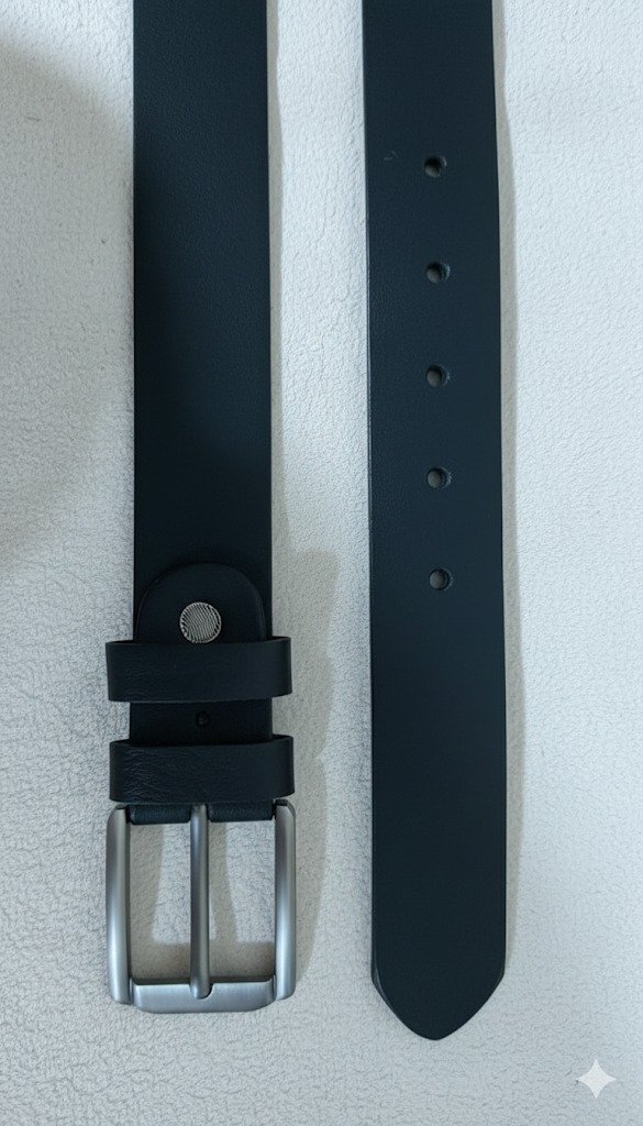 Durable 100% Genuine black Leather Belt with Classic Heavy-Duty Buckle - Image 3