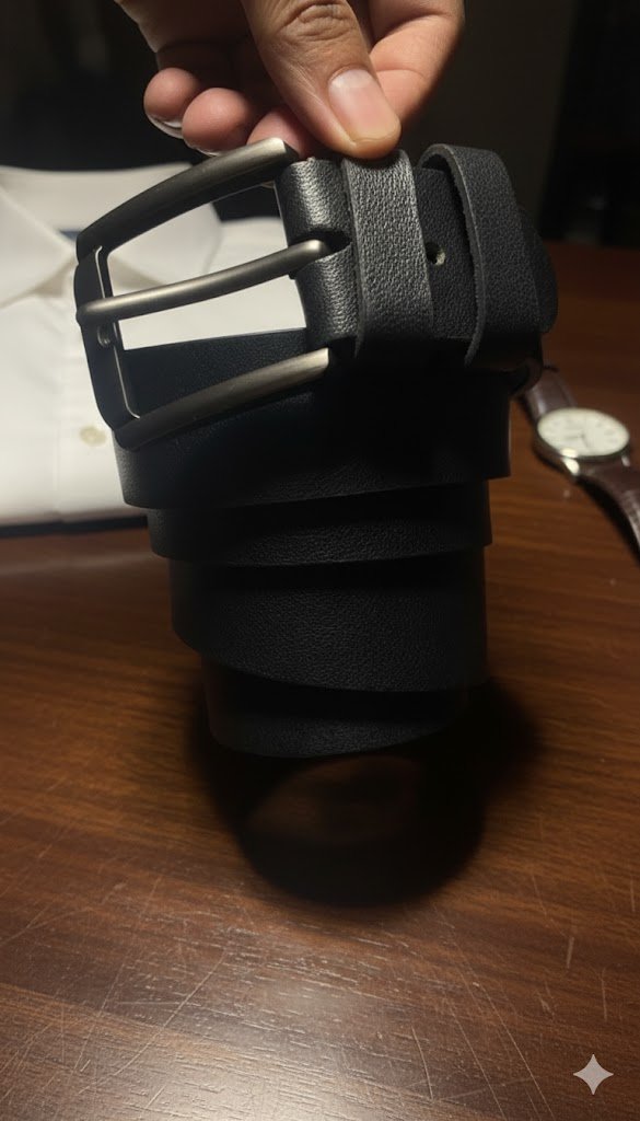 Durable 100% Genuine black Leather Belt with Classic Heavy-Duty Buckle - Image 2