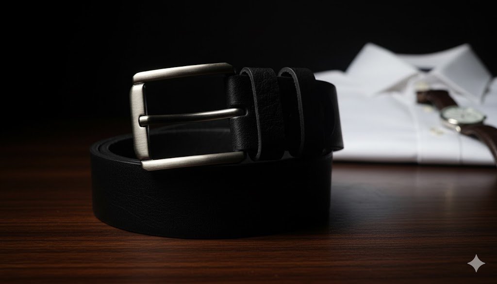 Durable 100% Genuine black Leather Belt with Classic Heavy-Duty Buckle