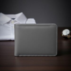 Slim Grey Leather Bifold Wallet - Modern, Organized Design for Men