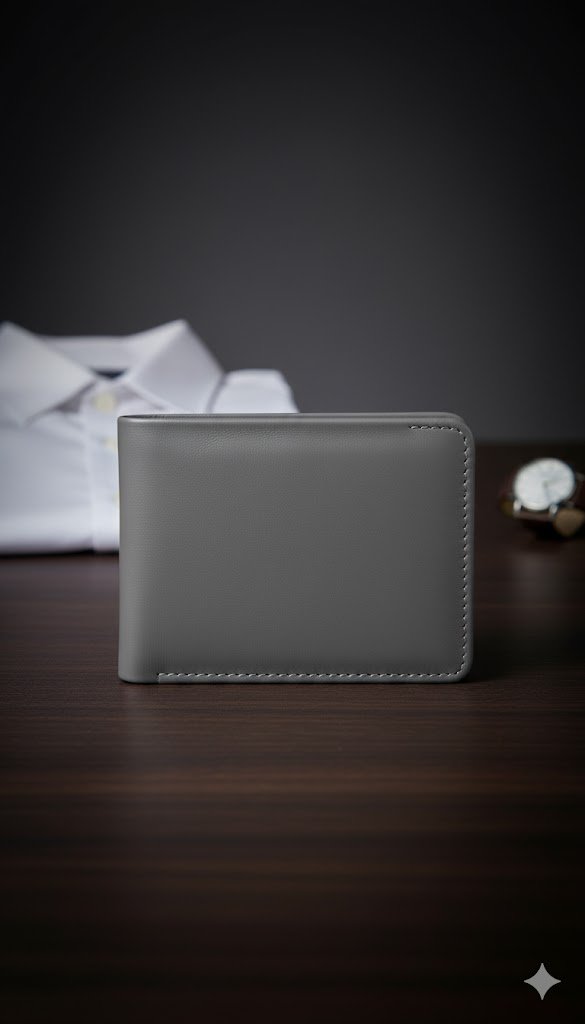 Slim Grey Leather Bifold Wallet - Modern, Organized Design for Men